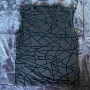 Geometric Pattern Sleeveless Top - Black